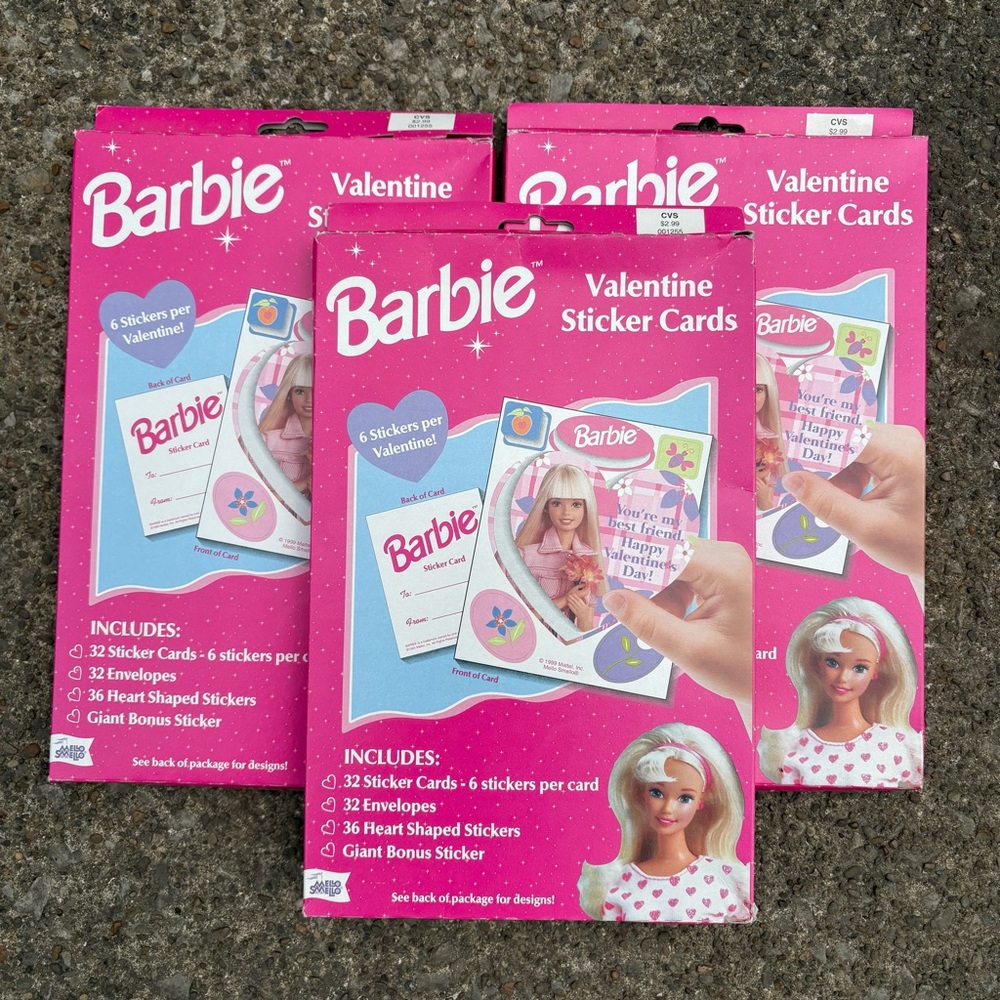 Vintage New 1998 Barbie Valentine Sticker Cards /Valentines X3 Boxes